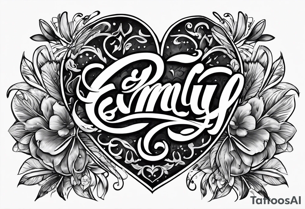 Emily's name written with a heart next to the couple tattoo idea