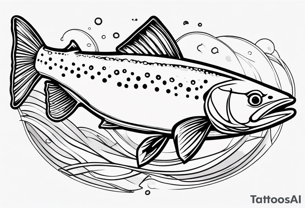 "A small tattoo featuring a lovestruck trout as the main theme, drawn without lines, using only color combinations." tattoo idea
