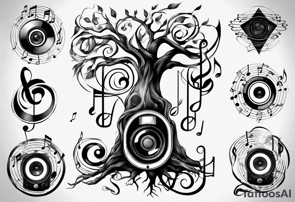 music speaker note tree stave notes tattoo idea