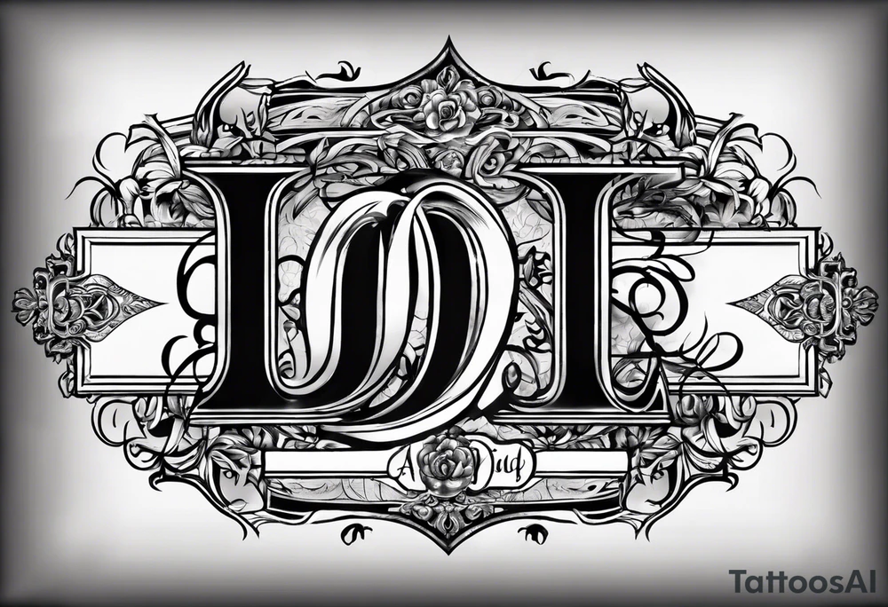 I want to design a tattoo that has the letters A, J, D, E mixed together like a design in harmony with old chaligraphy. I don't want additional images but just the letters tattoo idea