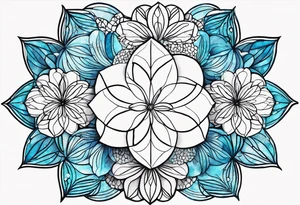 Linear minimalistic flower of life  with abstract floral patern in blue linear design tattoo idea
