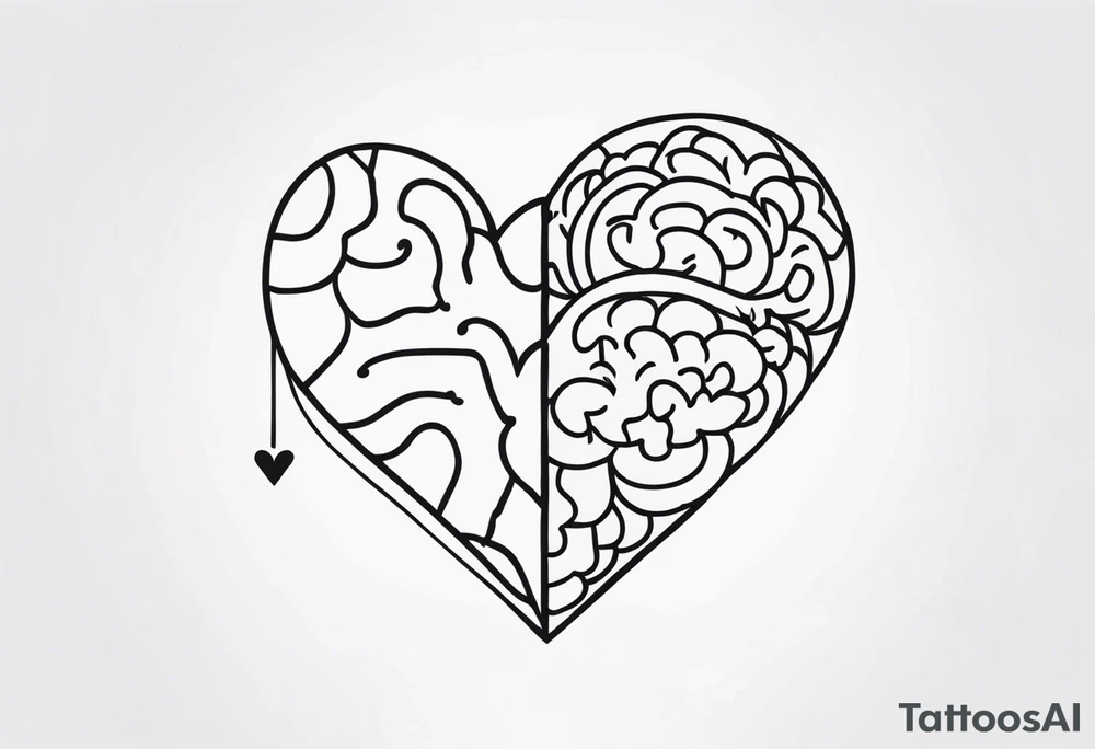 Picture of a heart and brain with a down arrow tattoo idea