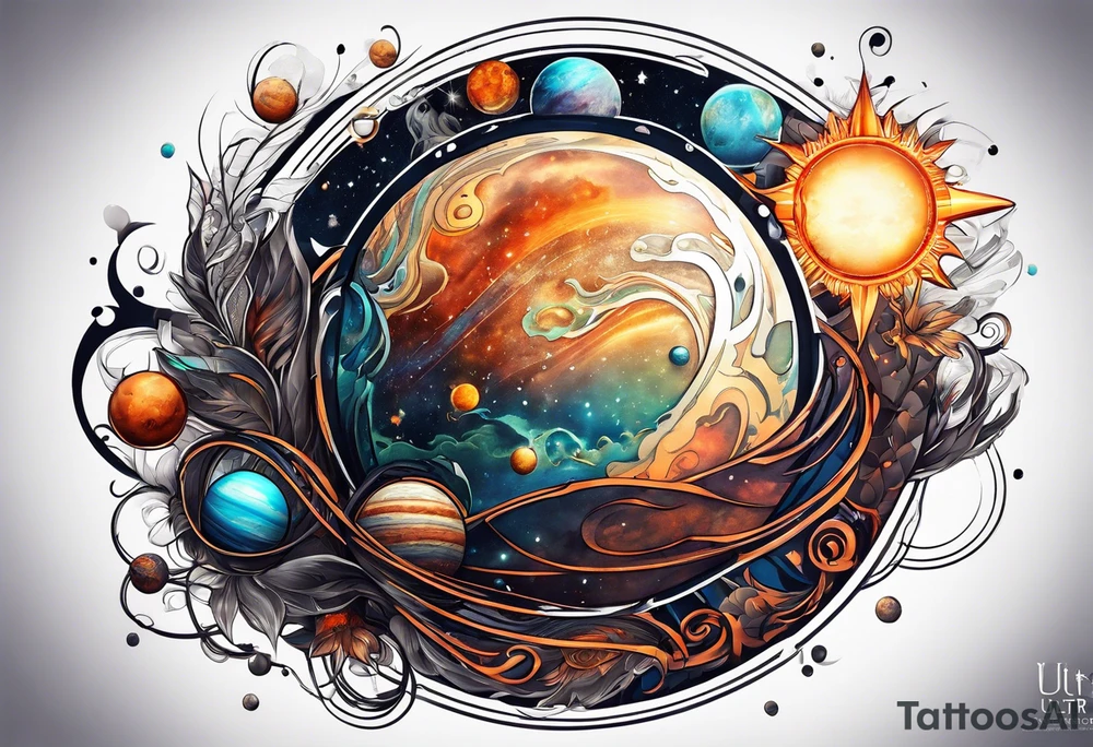 Man solar planet space tattoo idea