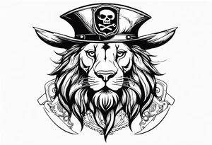 Pirate lion wearing jacket, sword and pistol, nautical steampunk theme. dreadlocks. pirate vessel tattoo idea