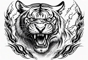 mythical ferocious tiger with lightning around it. The tattoo is for a forearm sleeve tattoo idea