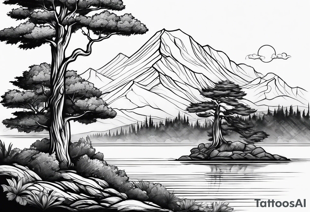 Three trees fineline simple tattoo idea