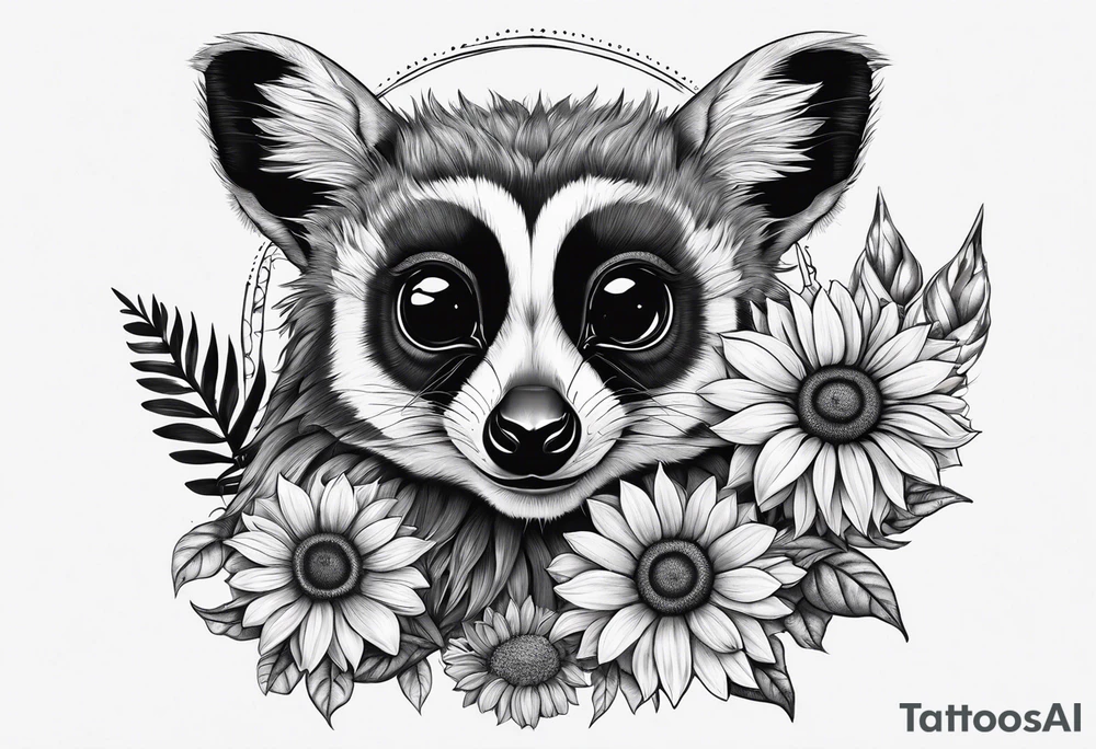 A lemur, a sunflower, and a bumble bee tattoo idea A lemur, a sunflower, and a bumble bee tattoo idea