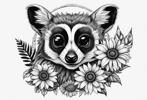 A lemur, a sunflower, and a bumble bee tattoo idea