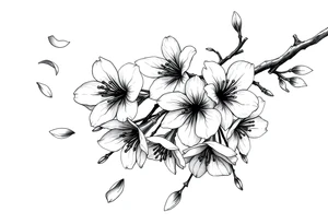 delicate cherry blossoms swirling in spring breeze with petals tattoo idea