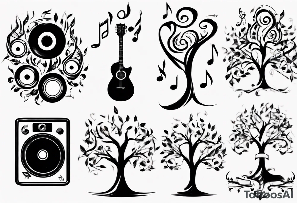 music speaker note tree stave notes tattoo idea
