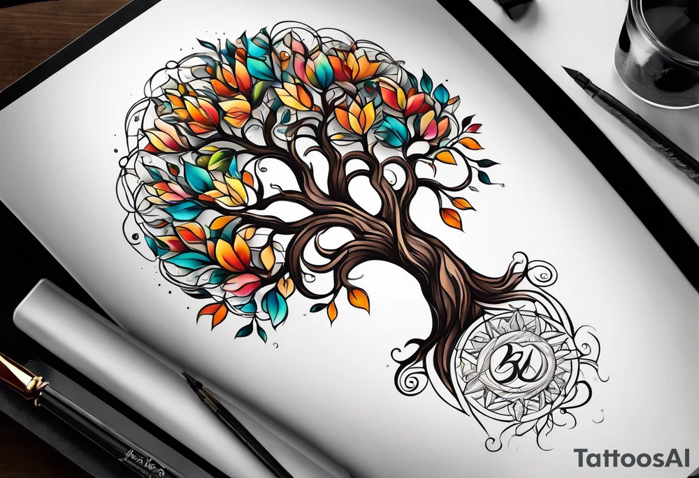 Tree of life with two dates tattoo idea