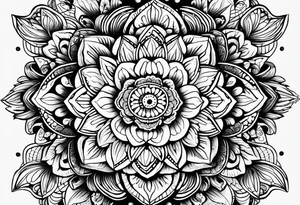 Mirrored style. Mexican flower mandala design minimalist fine line tattoo idea