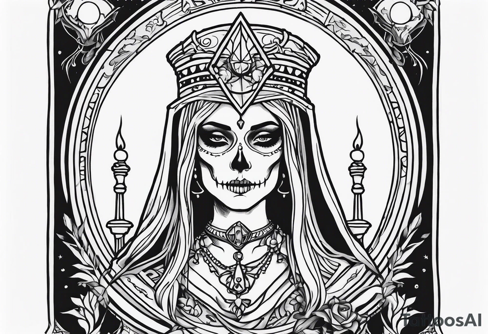 High priestess as a skeleton tarot card tattoo idea