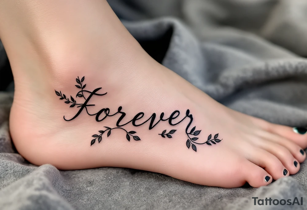 "Forever" hidden in a vine of black and gray leaves wrapping around the ankle. tattoo idea