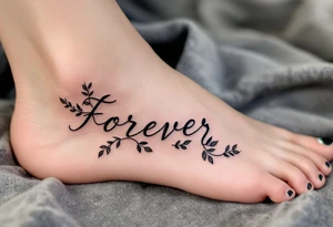 "Forever" hidden in a vine of black and gray leaves wrapping around the ankle. tattoo idea