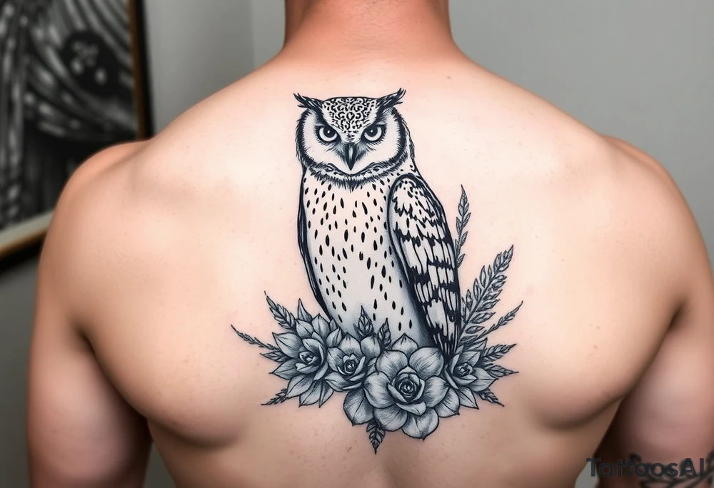 Barn Owl with Succulents tattoo idea