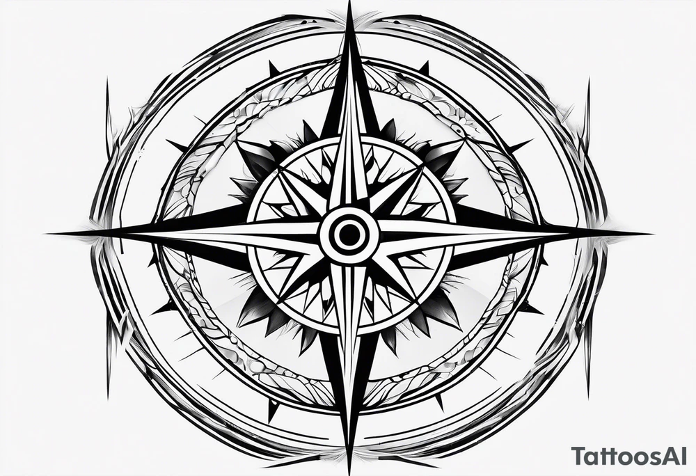 simple basic compass rose with long lines tattoo idea
