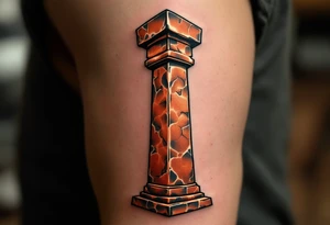 A burnished copper Djed pillar, standing tall as a symbol of strength and stability. tattoo idea