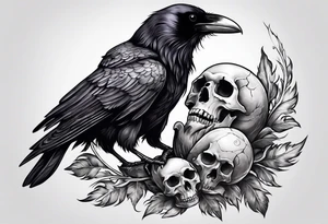 Raven carrying a skull tattoo idea