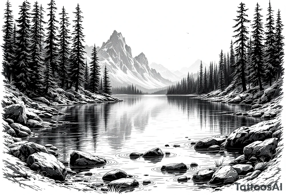 Large lake scene tattoo idea