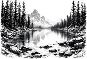 Large lake scene tattoo idea