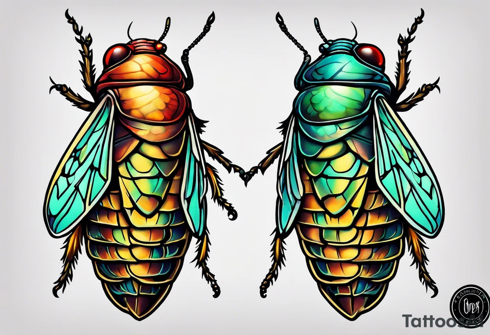 Neo traditional cicada tattoo idea