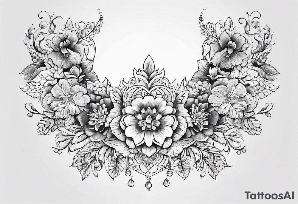 small long ornate floral sternum tattoo tattoo idea