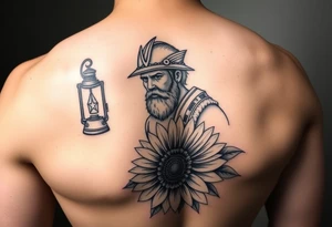 neotraditional man of war 
with lantern and sunflower tattoo idea