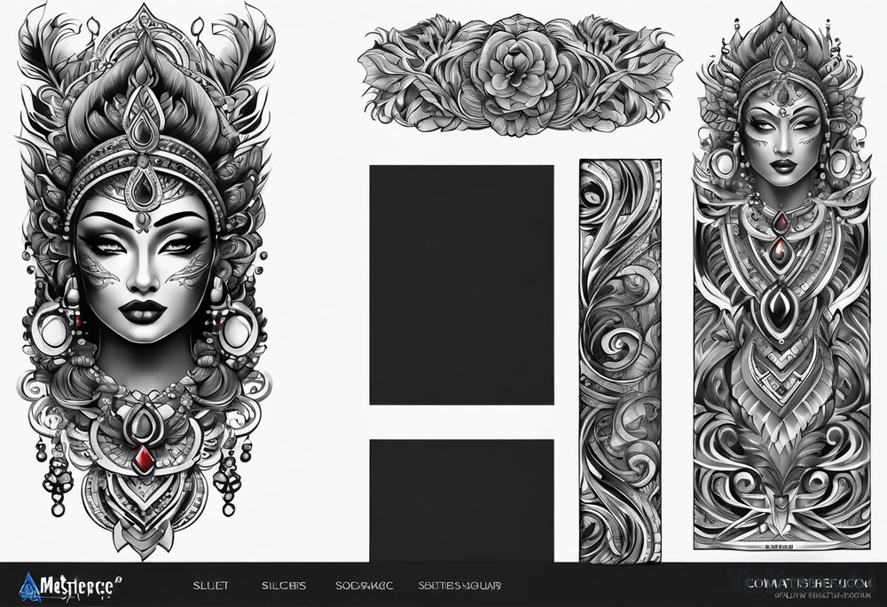 Full Arm sleeve, black, gray, silver, red, royal blue tattoo idea