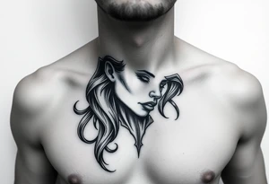 Feminine Tattoo female with horns just barley touching collarbone with a lot of shading tattoo idea