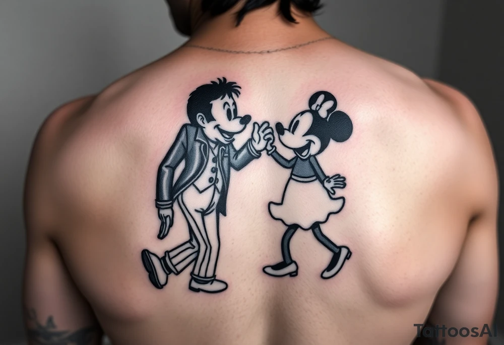 motiv: michael jackson, mickey und minnie mouse
pose: moonwalk
stil: realistic tattoo idea