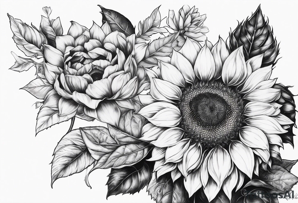 Sunflower, rose flower tattoo idea