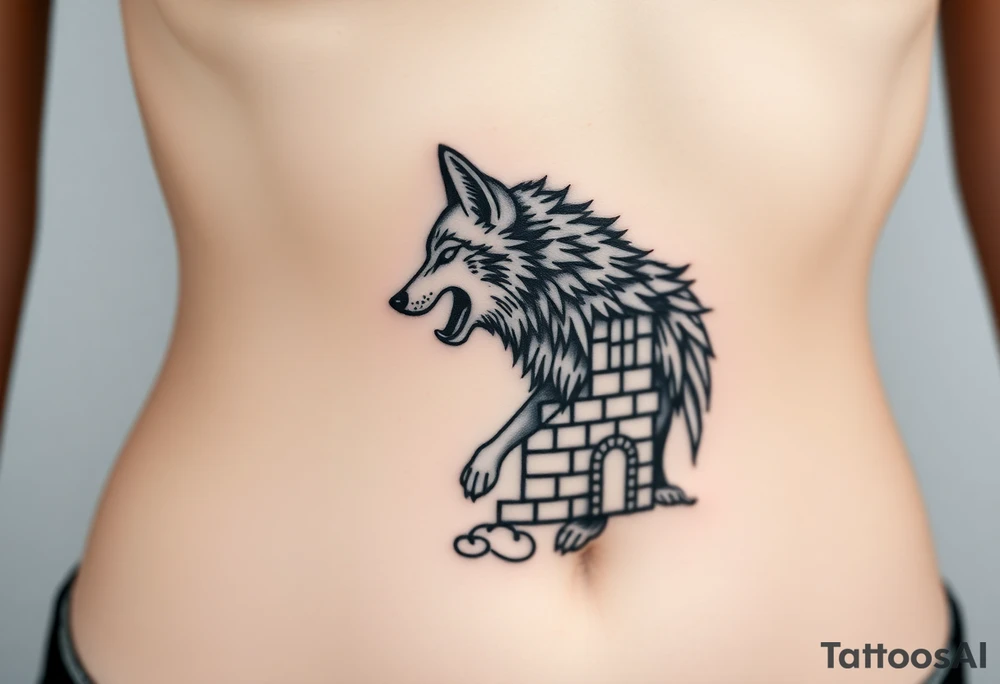 Big bad wolf  blowing down   a brick house tattoo idea