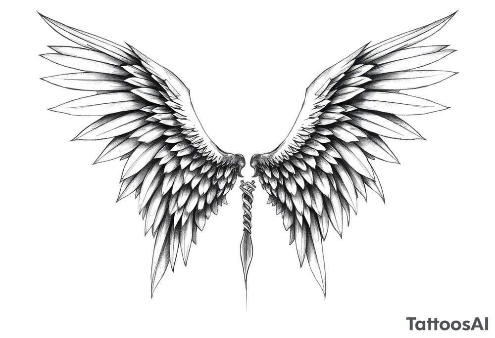 Realistic long angelwings on a back tattoo idea