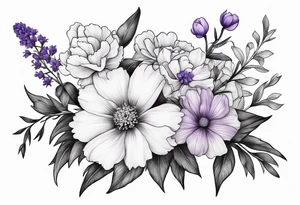 Bouquet Simple Tattoo of larkspur, carnation, violet, daisy tattoo idea