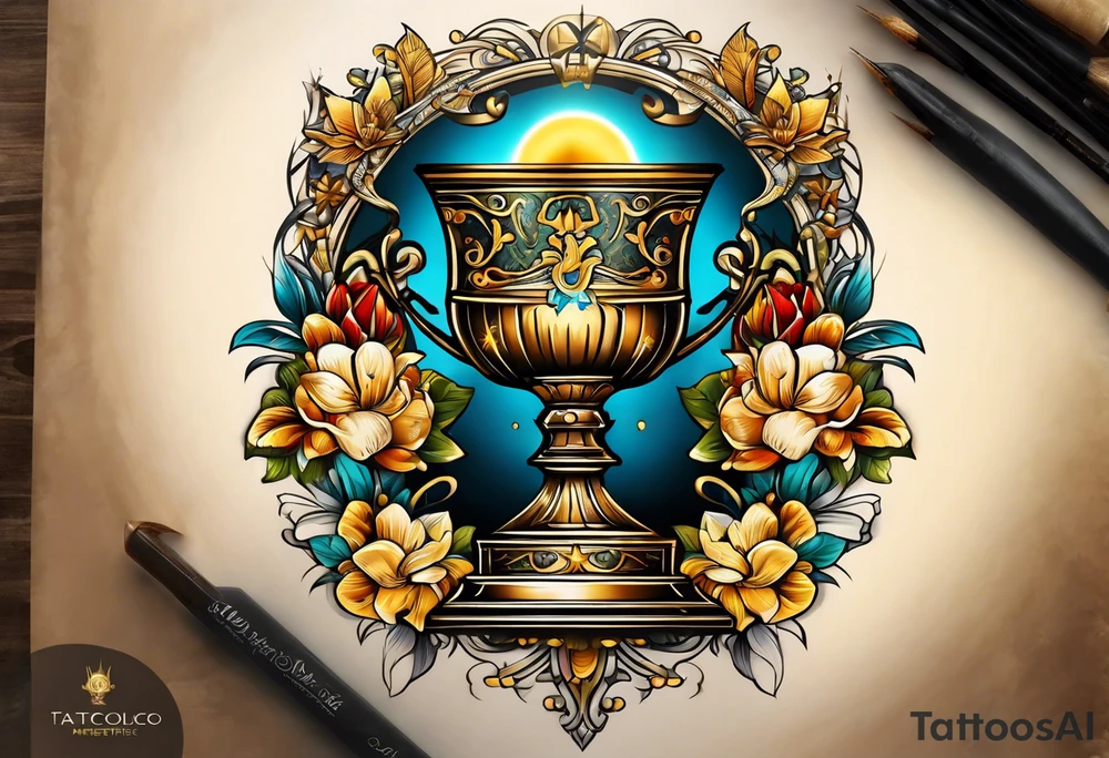 chalice surrounded by golden halo tattoo idea