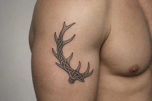 Caribou antler in Norse knot work open line concept stipple shading just one antler no background make it a realistic caribou antler shape tattoo idea