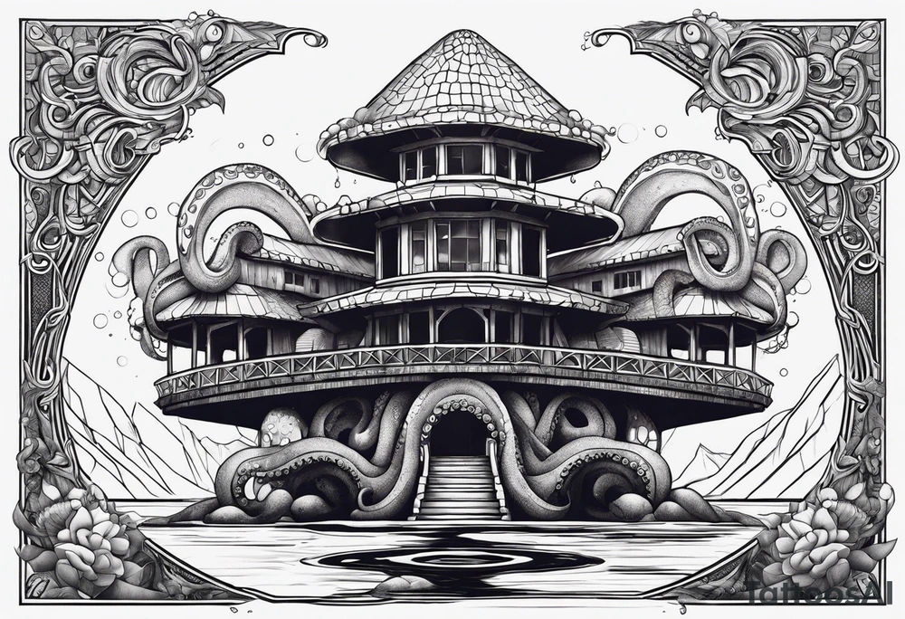 Octopus volcano bridge tattoo idea