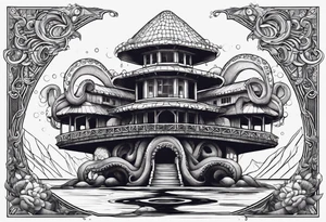 Octopus volcano bridge tattoo idea
