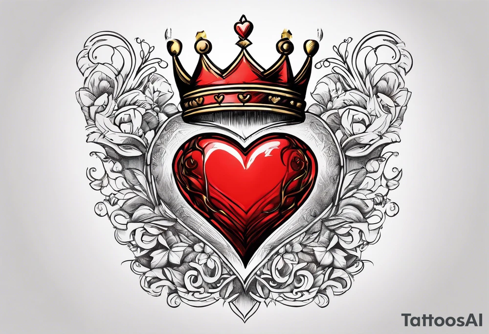 Red heart with a golden crown above it tattoo idea