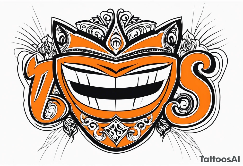 Laughing mask that is orange and black tattoo idea