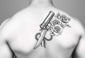 9mm gun. Knife. Snake. Roses tattoo idea