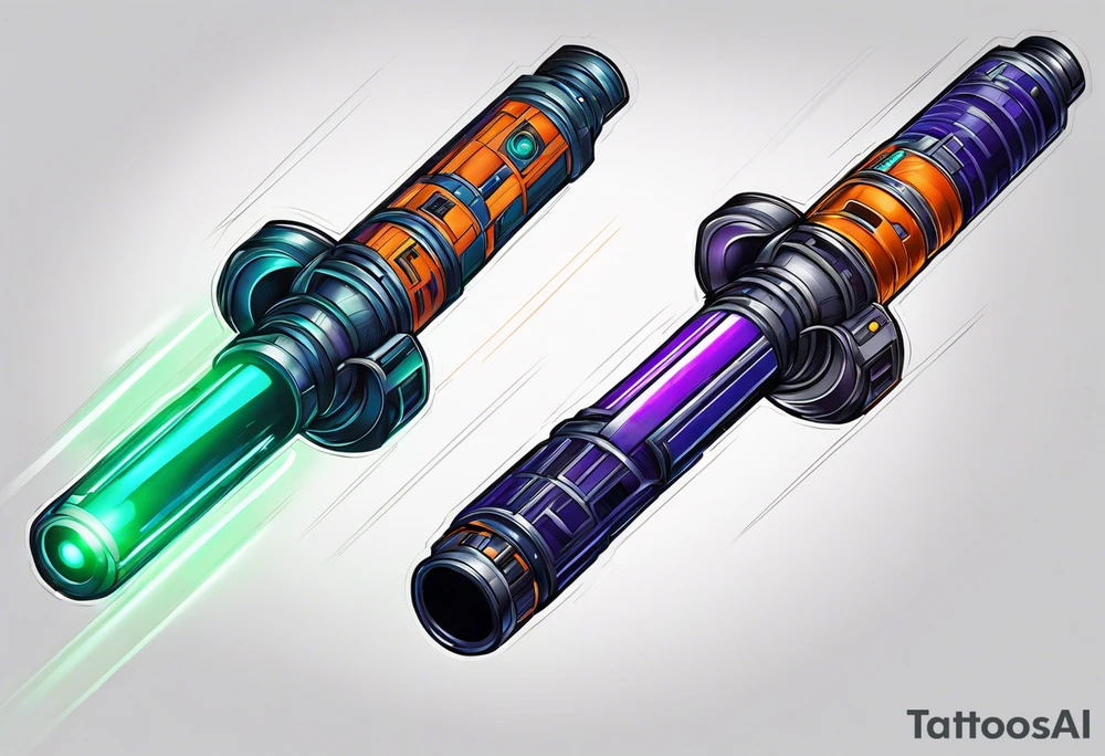 blue lightsaber, green lightsaber, orange lightsaber, purple lightsaber tattoo idea