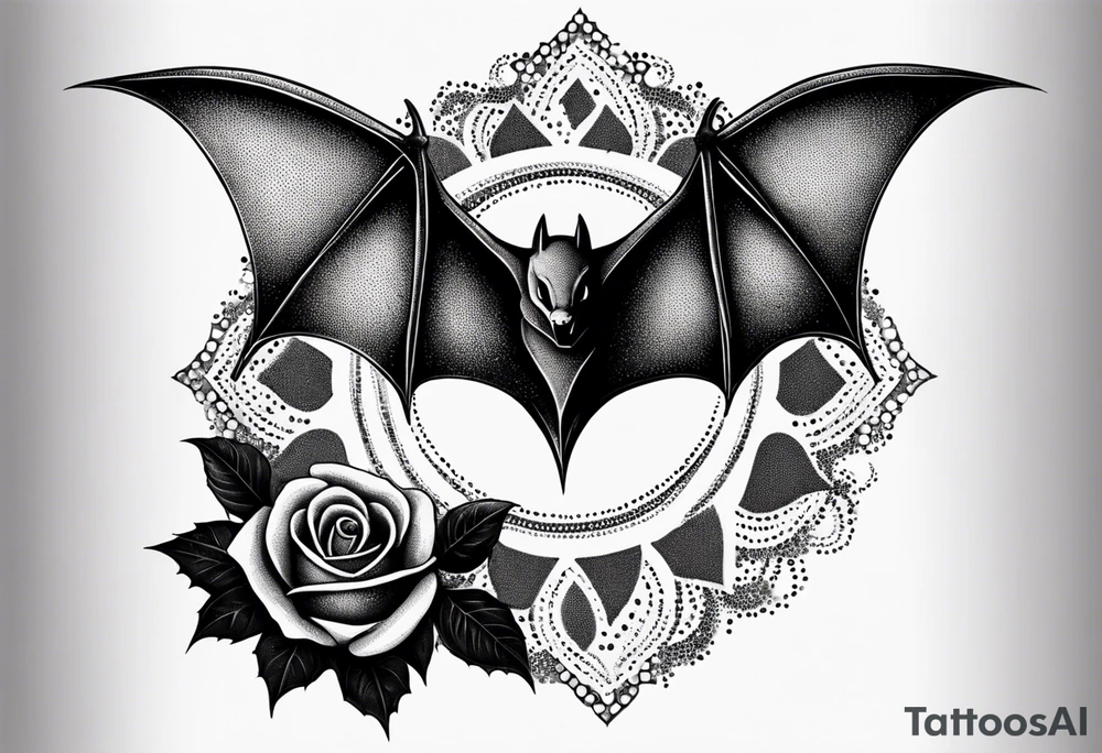 bat and rose tattoo idea