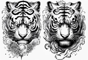 Tiger Warrior sleeve tattoo with lightning and the sun
Forearm sleeve tattoo idea