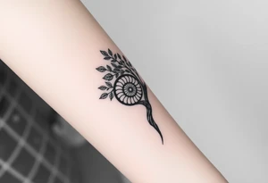 Fibonacci spiral shell on side of tree full of lots of leaves tattoo idea