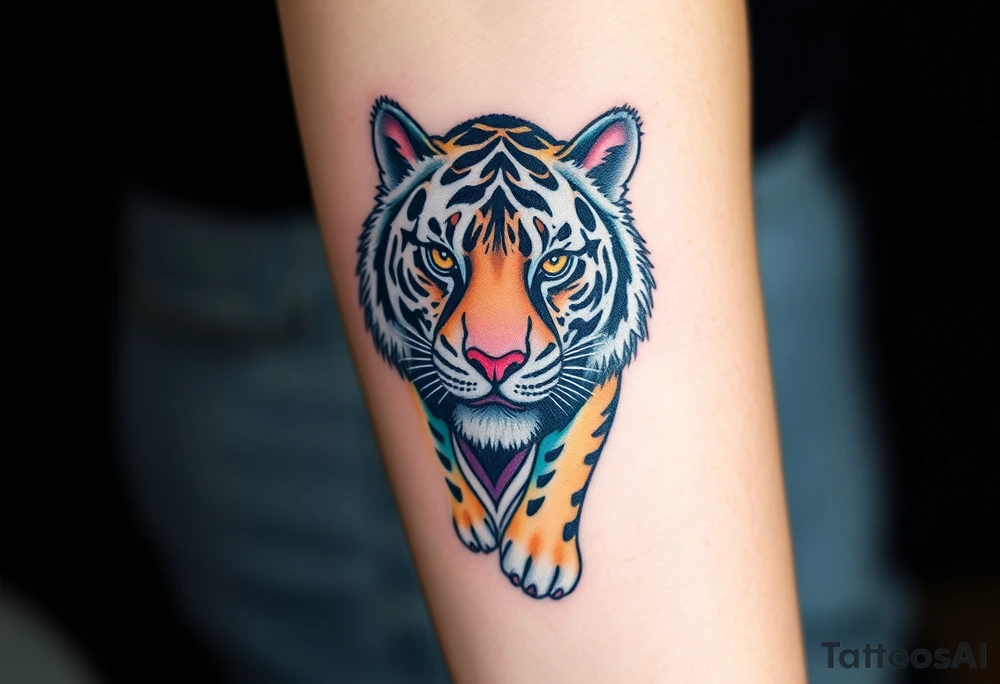 a full color cubist full body tiger illustration tattoo idea