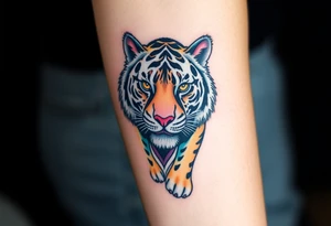 a full color cubist full body tiger illustration tattoo idea