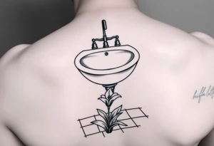 bathroom sink on tile floor with lily coming up out of the floor tattoo idea