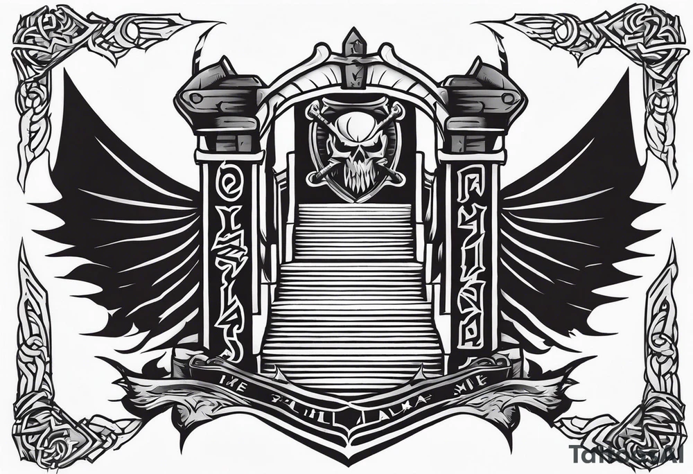 Valhalla sword shield axe 
stairs fog tattoo idea